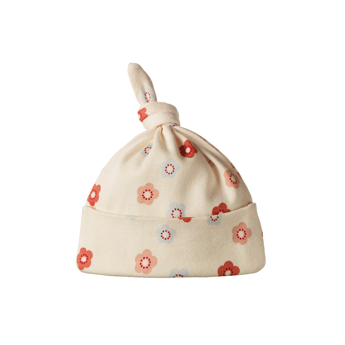 COTTON KNOTTED BEANIE | Petite Flora Stamp Print-Web-front