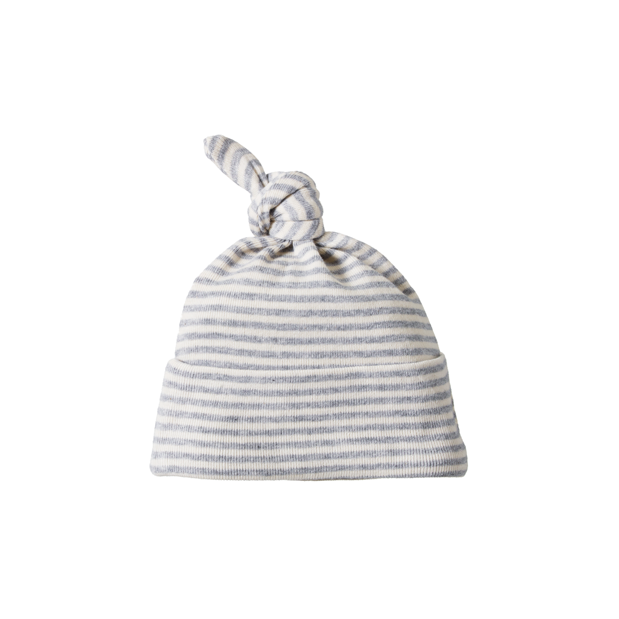 COTTON KNOTTED BEANIE | Grey Marl Stripe-Web-front