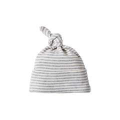 COTTON KNOTTED BEANIE | Grey Marl Stripe-Web-front