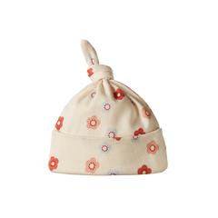 COTTON KNOTTED BEANIE | Petite Flora Stamp Print-Web-front