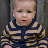 MERINO KNIT CARDIGAN | Navy/Caramel Stripe-Extra Img - 1