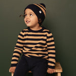 ALPINE POM POM BEANIE | Navy/Caramel Stripe-Web-hover