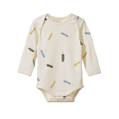 LONG SLEEVE BODYSUIT | Pencil Print Natural-Web-front