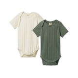 S/S BODYSUIT DERBY 2 PACK | Natural/Nettle-Web-front
