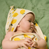 ORG COTTON HOODED TOWEL | Lemon Print Terry-Extra Img - 1