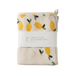 ORG COTTON HOODED TOWEL | Lemon Print Terry-Web-front