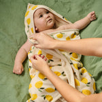 ORG COTTON HOODED TOWEL | Lemon Print Terry-Web-hover