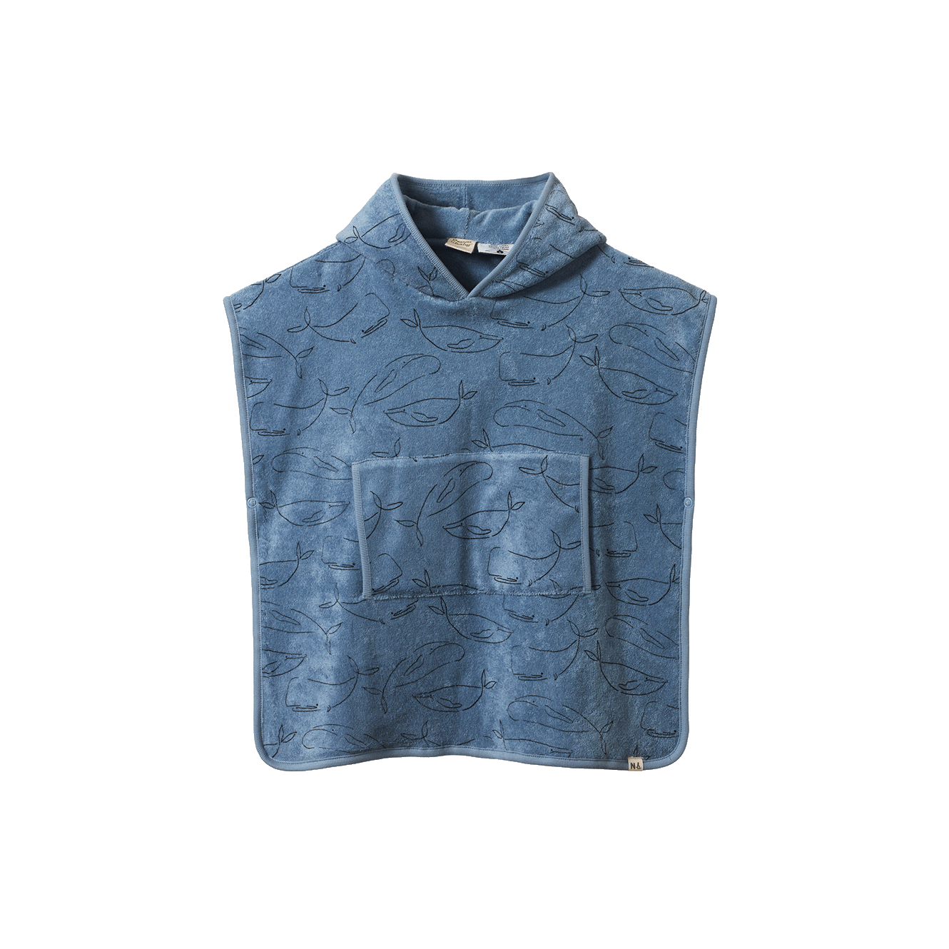 ORG COTTON PONCHO TOWEL | Blue Whale Print-Web-front