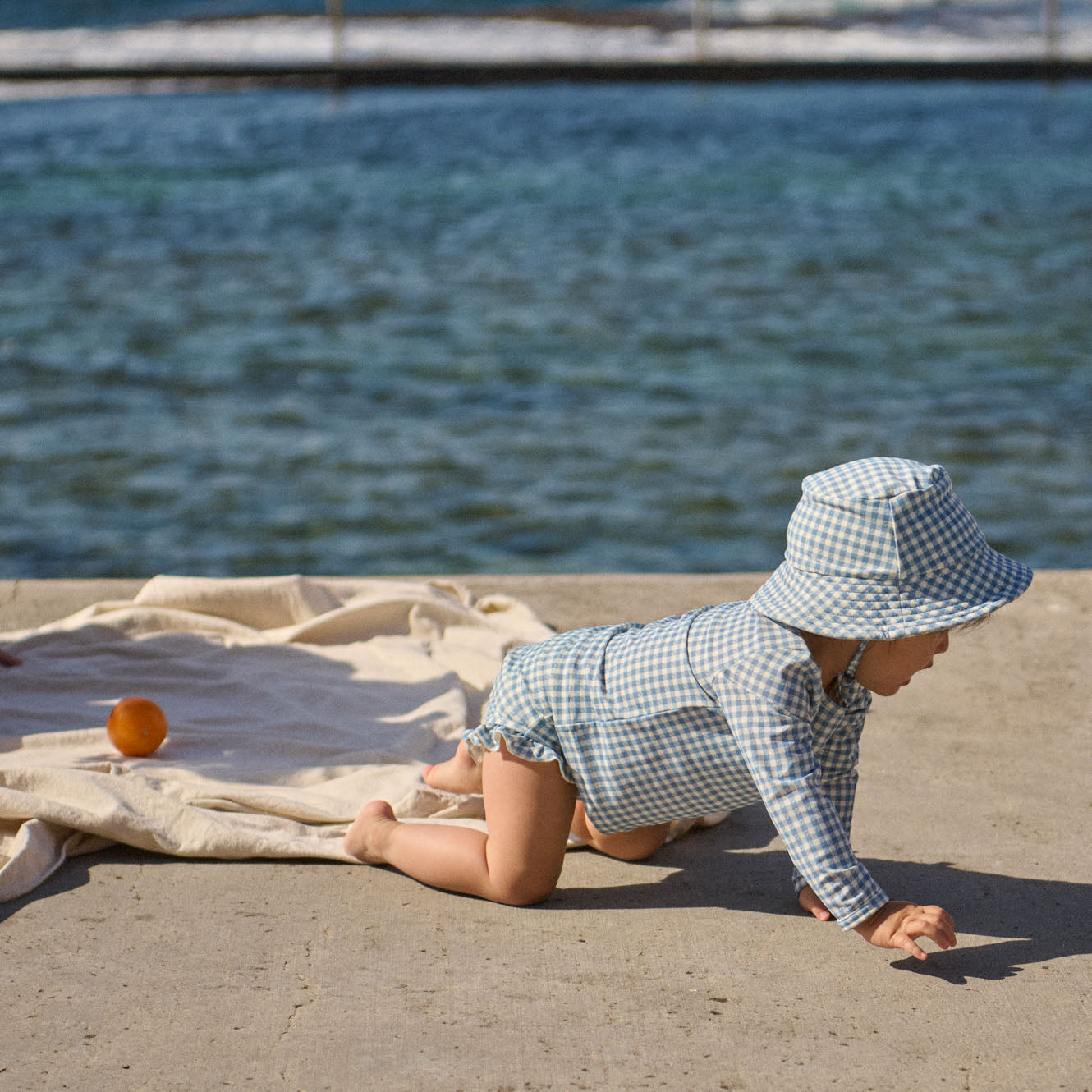 RUFFLE SWIM SHORTS | Blue Gingham-Extra Img - 1