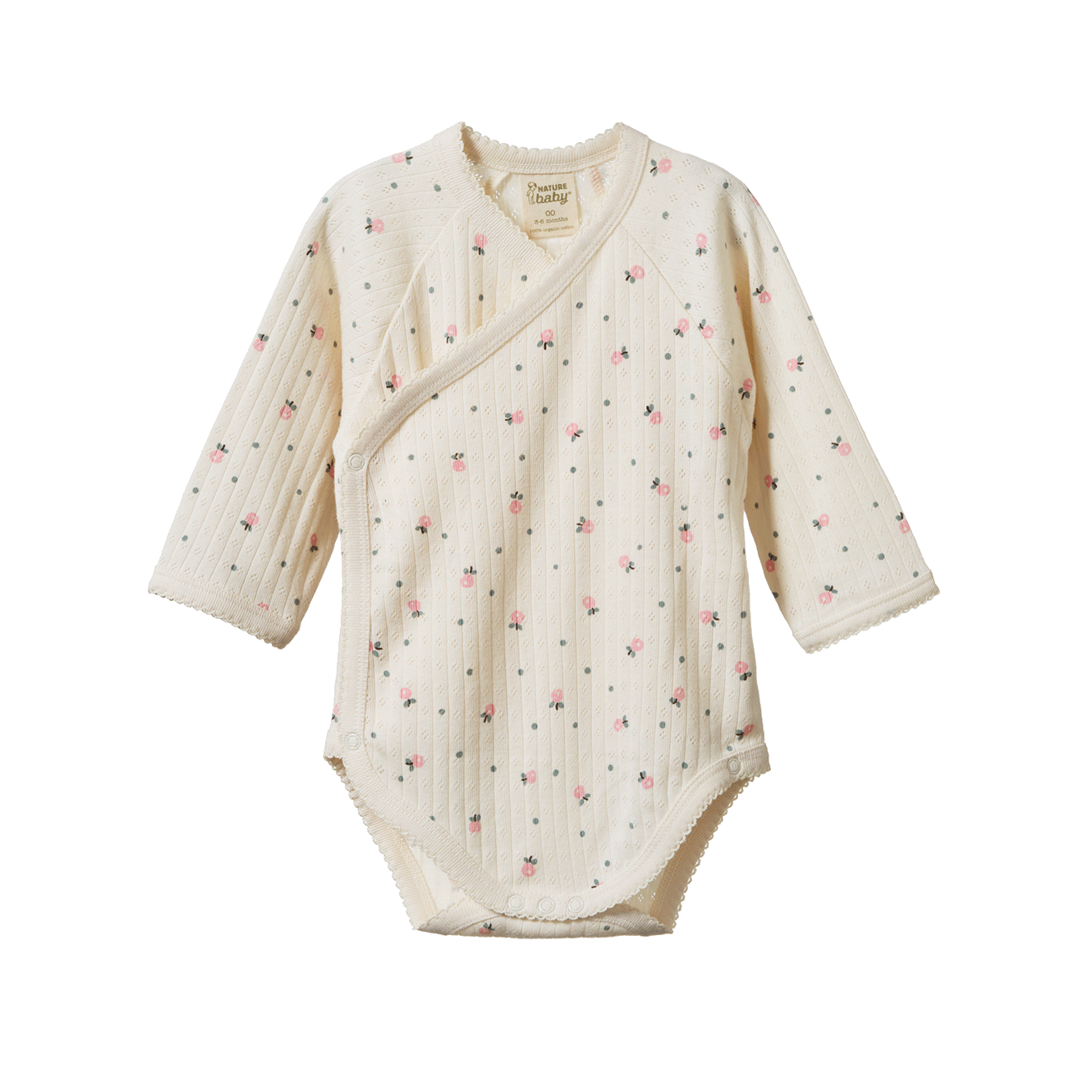 L/S KIMONO BODYSUIT POINTELLE | Posey Blossom Print-Web-front